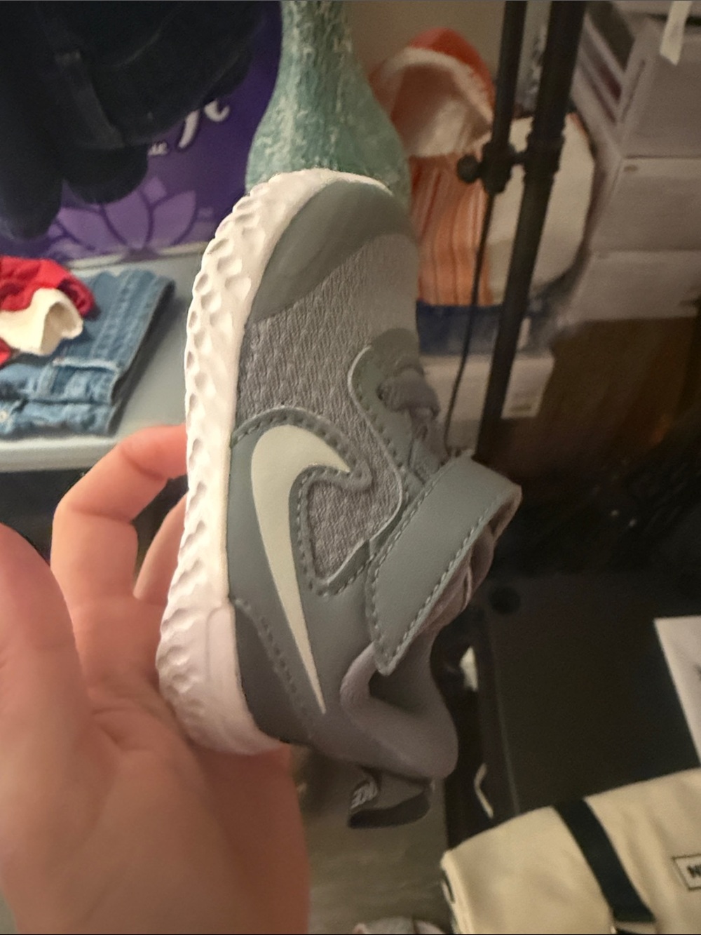 Nike Kids Gray and White Hook-and-Loop Sneaker